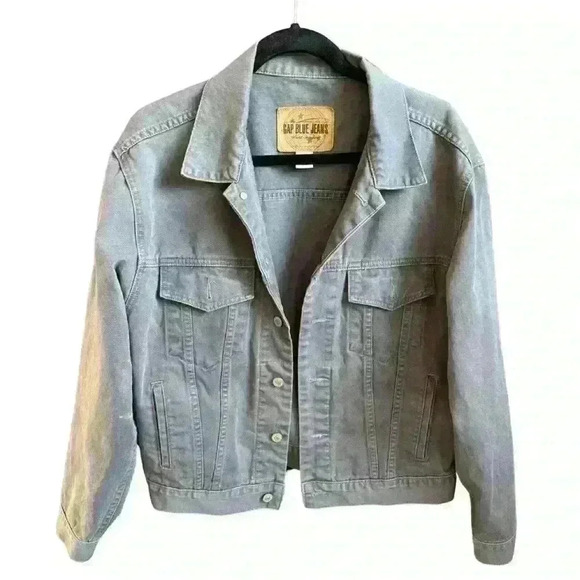 Vintage 90s GAP Grey Denim Utility Jacket - Medium - Distressed - Button - Picture 1 of 6